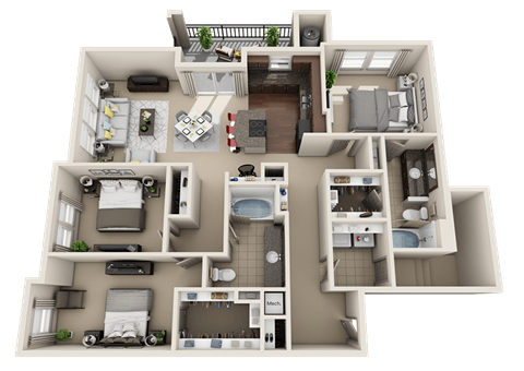 Floor plan for 3 beds, 2 baths, 1452 sqft